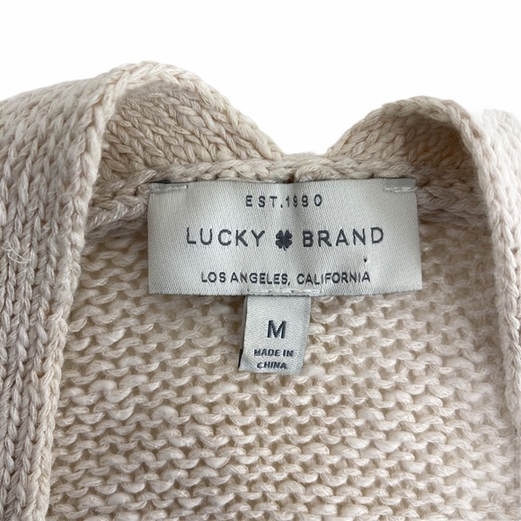 Med Lucky Brand Size Medium Oatmeal Cream Chunky Knit Open Linen Cardigan Tassel - Picture 4 of 10